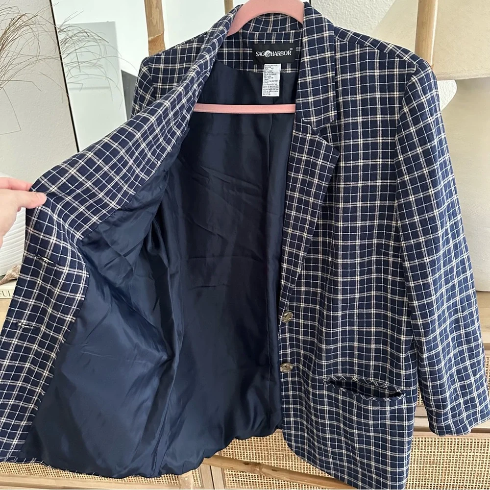 Vintage Sag Harbor Blue Plaid Blazer Sz 12 - Picture 5 of 5